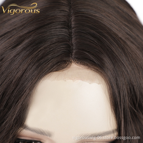 Wholesale High Quality Short Bob Cut Body Wave Brown Small Part Lace Extensions Dropshipping Heat Resistant Synthetic Hair Wigs